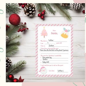Digitales Design. Weihnachtswunschliste, rosa, Santa, Zuckerstange, mädchenhaft süß, Tannenbaum, pink
