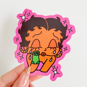 Crying Betty Boop Sticker | Cute Cartoon Decal | Vintage Betty Boop Art for Collectors & Gift Lovers | 3" Waterproof Vinyl