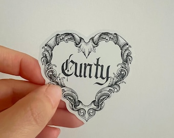 Cuntyステッカー – ヴィンテージ風オールドスクールな美的センスのビニールステッカー。ハート付きで、ノートパソコン、手帳、水筒、大胆な態度をアピールできます。