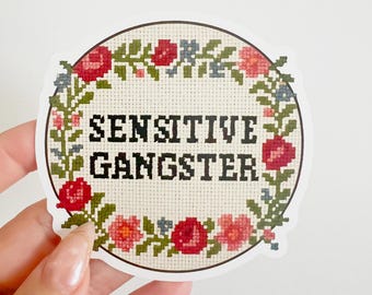 Adesivo con punto uncinetto gangster sensibile: adesivo in vinile ispirato al filato per artigiani, diari e bottiglie d'acqua