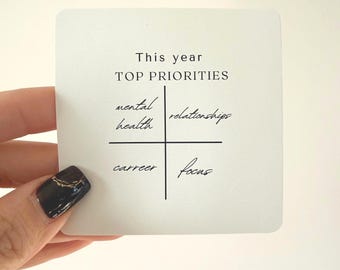 Adesivo con le priorità principali di quest'anno, adesivo per planner e diario minimali, focus sulla salute mentale, carriera, relazioni, motivazione estetica