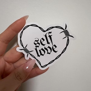Self Love Barb Wire Heart Self Care Cute Aesthetic Girl Bow Planner Water bottle Laptop Phone Vinyl Decal Sticker