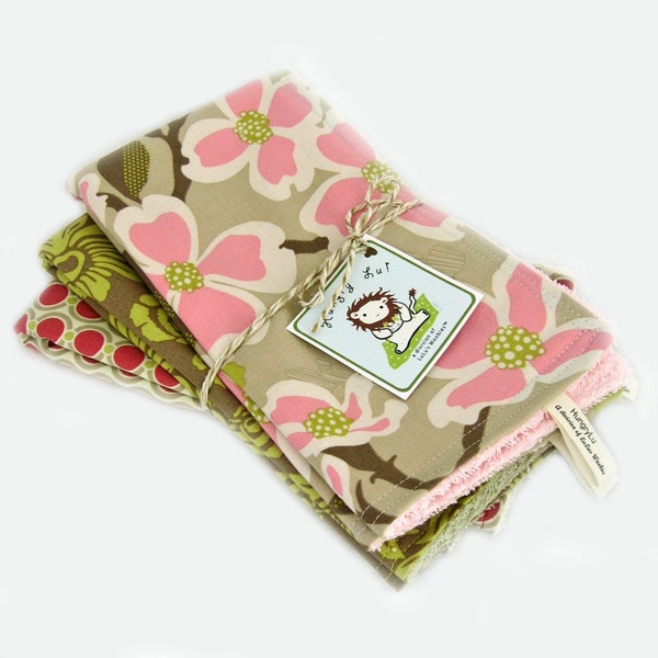 Cotton Terry Baby Burp Cloths Modern Meadow Pink and Sage