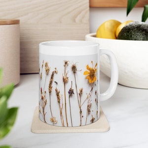Floral Print Coffee Mug, Pressed and Dried Flower Mug, Gift for Her, Valentine Gift, Gift for Mom