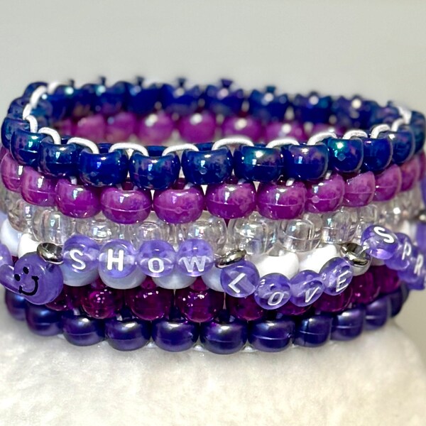 Purple GRiZ-Themed Show Love Spread Love Kandi Pony Bead Cuff Bracelet with Attached Single