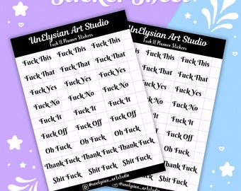Adult Humor F*k Sticker Sheet | Calendar or Planner Stickers, Scrapbooking, Bullet Journalling, Phone and Laptop Stickers, Mini Stickers