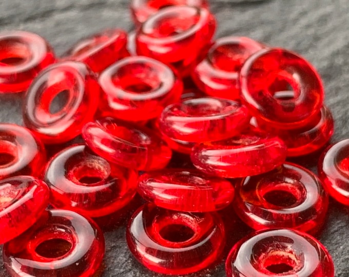 Czech Glass 8mm Donut Beads Siam Ruby ( 7 - 28)