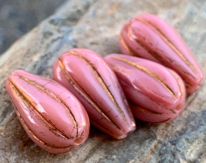 Czech Glass Beads Tear Drop Beads Antique Pink Bronze Picasso 13mm BX 9  27 Jewelry and Beading Supplies