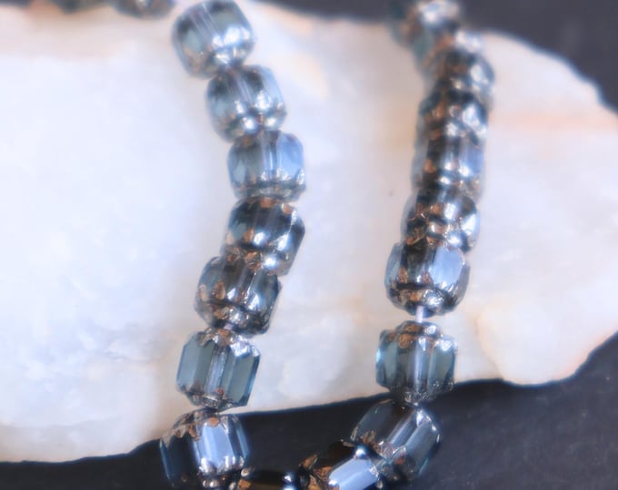 25 Czech Fire Polished Glass Cathedral Beads Montana Blue/Silver - 9 - 29 Beads for Jewelry Making