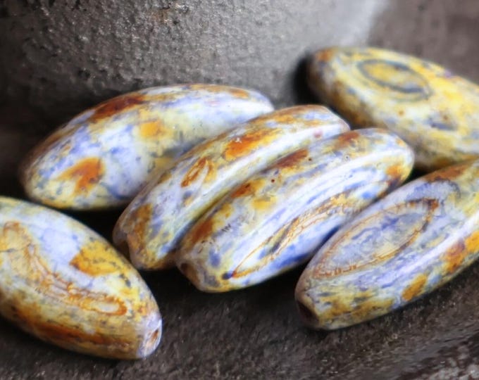 Czech Picasso Beads Stonewashed Sky Czech Spindle Bead 16mm  10 - 20