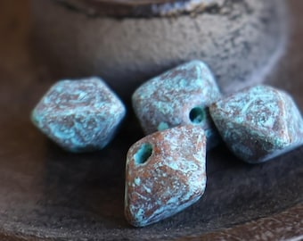 4 Mykonos Greek Bead - 12mm Oxyhedron Bead Verdigris (BX 12 - 27) Specialty Beads for Jewelry Making