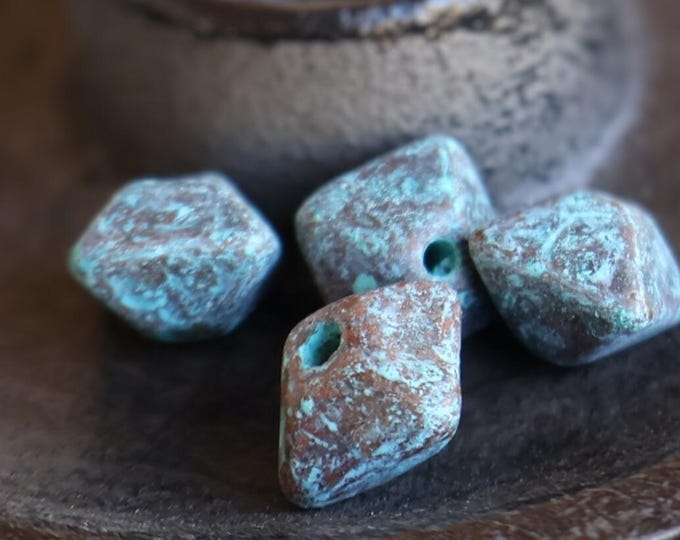 4 Mykonos Greek Bead - 12mm Oxyhedron Bead Verdigris (BX 12 - 27) Specialty Beads for Jewelry Making