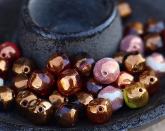 Czech Glass Beads - 8mm Baroque Cut Assorted Colors Bronze Picasso 12 (BX 12 - 27)