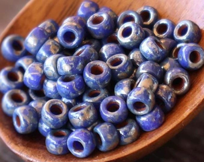 Navy Blue Picasso Czech Matubo Seed Beads 10 grams - Picasso Seed Beads