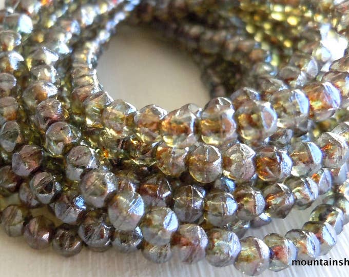 3mm English Cut Beads - Luster - Transparent Green - Czech Glass Beads - 50 pcs (4 - 9)