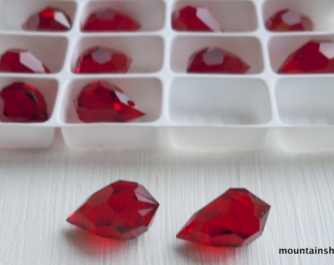 15mm Czech Preciosa Crystal Teardrop Briolette Beads Ruby Siam RETIRED - 2 Beads