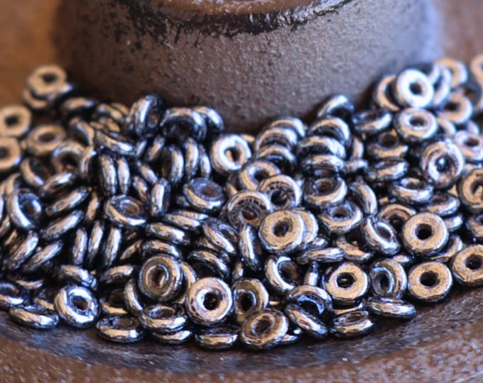 Ring Beads - Hematite 5 gram packet - Czech Glass Beads (BX 10 - 22)