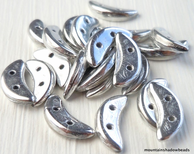 CzechMates Crescent Beads 10mm, Silver Czech Glass (BX 1 - 14)