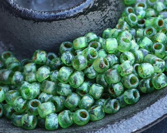 100 Frosted Peridot Picasso 6/0  - Toho Seed Beads (BX 5 - 24)