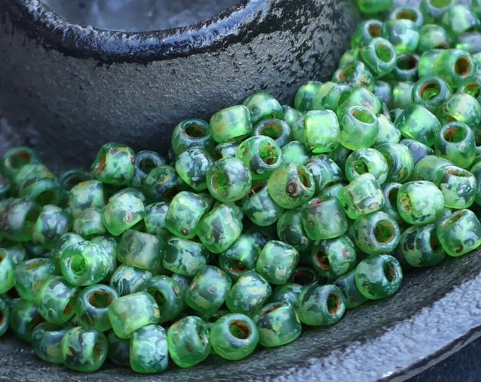100 Frosted Peridot Picasso 6/0  - Toho Seed Beads (BX 5 - 24)