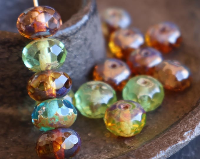 Czech Glass Beads 9x6mm Multi Color Picasso RETIRED - 12