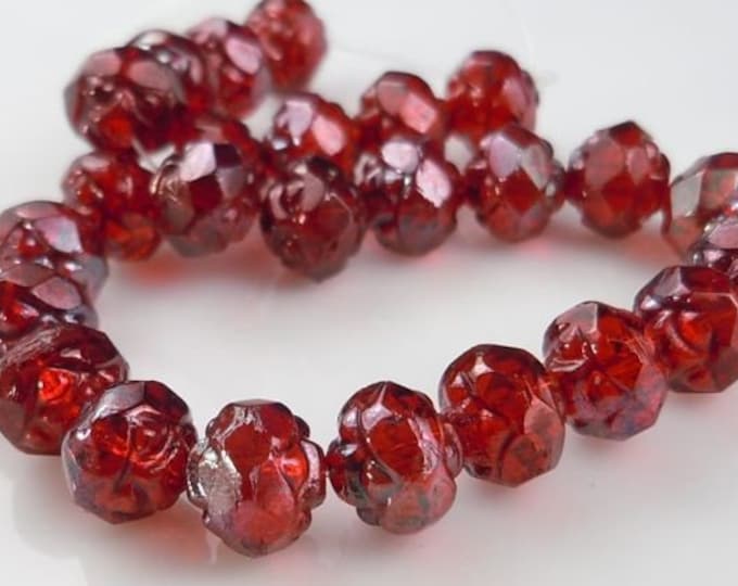 25 Czech Firepolished Glass Rosebud  6mm Siam Ruby Vega (BX 6 - 14)