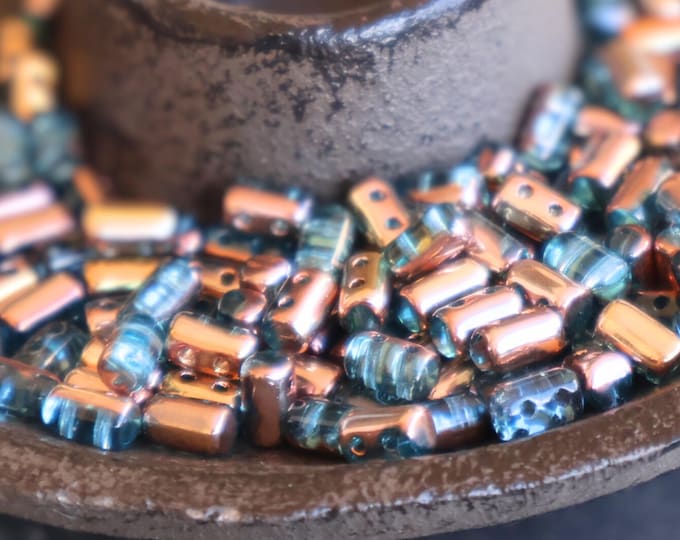 Czech Glass Beads 5mm Pressed 2 Hole Aqua Apollo "Rulla" 10 grams 7 - 11