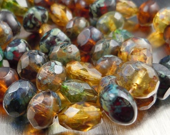 Czech Glass Beads - Picasso Mix - Firepolished Glass Beads - 12 pcs (BX 11 - 24)