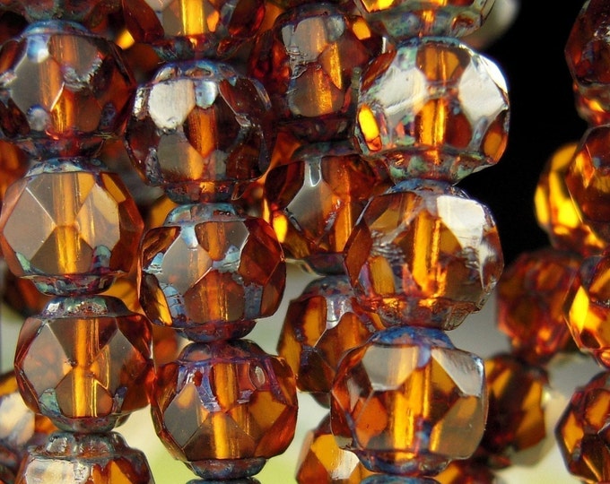 24 Czech Glass Beads 6mm Renaissance Beads Topaz Picasso (BX 11 - 24)