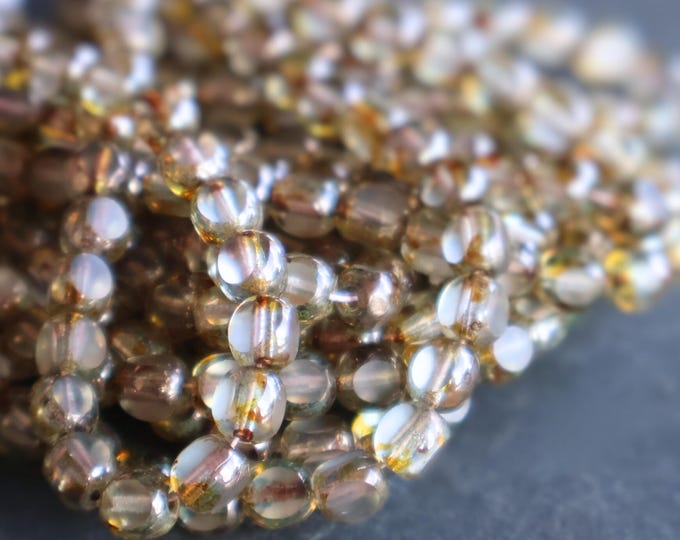 Full Strand 25 Czech Fire Polished Glass Facet Tri Cut Beads Pale Smoke Picasso Matte - 4 - 9