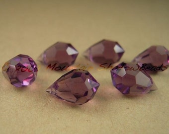 6 Czech Crystal Teardrop Briolette Beads Amethyst (BX 11 - 24)