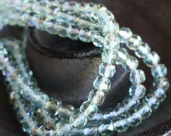 Light Prairie Green Luster AB Finish 3x5mm 25 Czech Glass Rondelle Beads (BX 12 - 27)