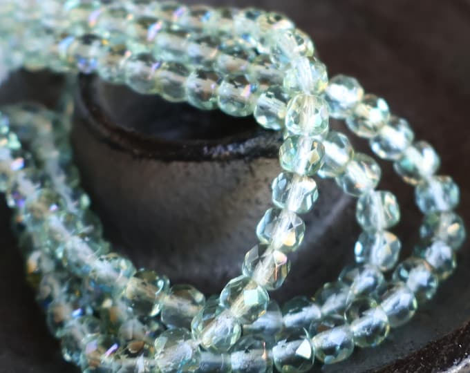 Light Prairie Green Luster AB Finish 3x5mm 25 Czech Glass Rondelle Beads (BX 12 - 27)