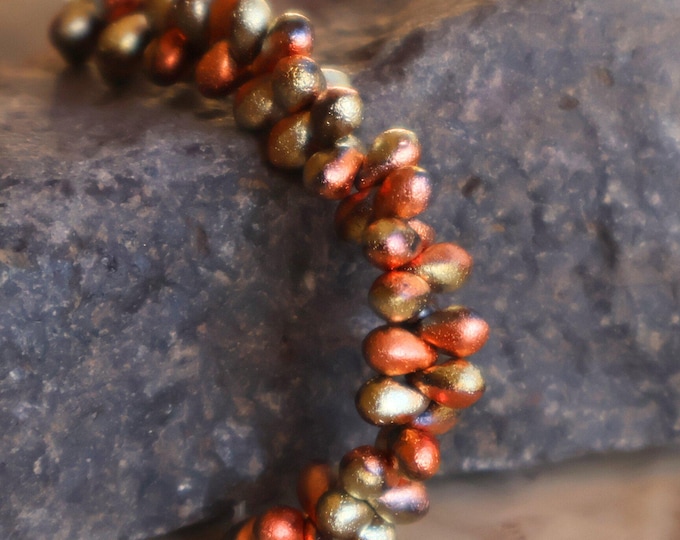 50 Czech Glass Teardrop Beads Peach Iris Etched 4x6mm 9 - 30