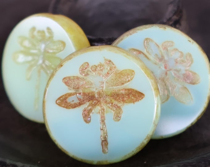 Czech Glass Beads - Milky Peridot Picasso Dragonfly Bead 23mm - You Choose Quantity