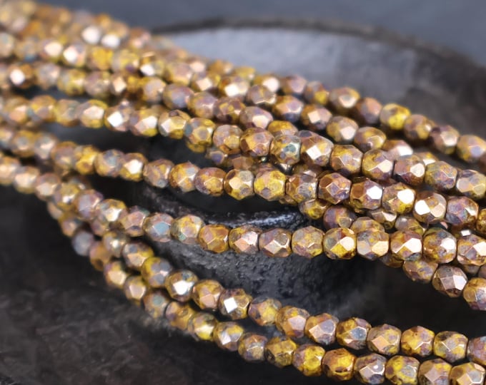 Golden Harvest Glow Picasso 4mm Czech Beads -  Firepolished Faceted 50 pcs (BX 8 - 26)
