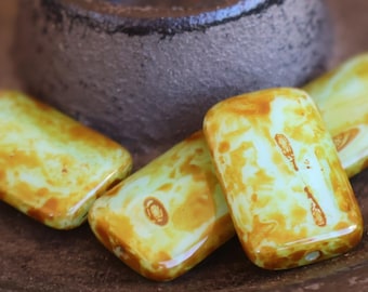 Czech Glass Rectangle Bead - 19x12mm Blue Picasso - 10 - 22 Specialty Beads for Jewelry Making