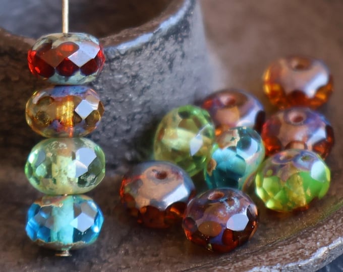 Czech Glass Beads 9x6mm Multi Color Picasso RETIRED - 12