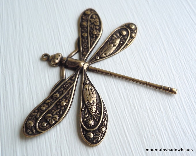 Brass Dragonfly 50x39mm Antique Brass - With Loop