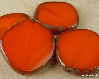 Czech Picasso Beads - X Large Coin Opal Orange Table Cut 21mm - 4  (BX 10 - 20)