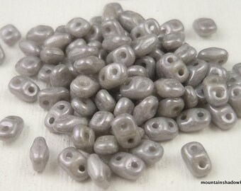 Czech Mini Duo 2 Hole Beads Opaque Luster Gray Miniduo 2x4mm - 2.5" Tube (BX 11 - 21)