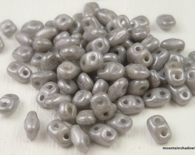 Czech Mini Duo 2 Hole Beads Opaque Luster Gray Miniduo 2x4mm - 2.5" Tube (BX 11 - 21)
