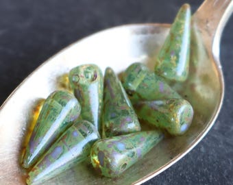 12 Czech Spike Bead Aqua Picasso (BX 10 - 20)