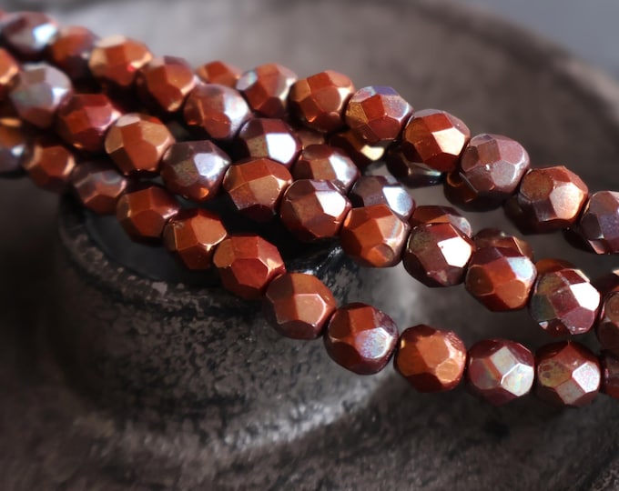 6mm Czech Picasso Bronze Glass Beads Firepolished Faceted - Forged Ember