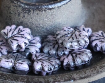 Czech Maple Leaf Beads 10x13mm Lavender/Jet - Czech Glass Beads (BX 12 - 27)