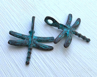 Mykonos Greek Metal Dragonfly Charm - 29x25mm Green Patina (BX 9 - 27)