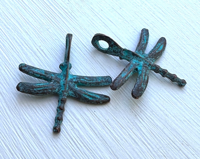 Mykonos Greek Metal Dragonfly Charm - 29x25mm Green Patina (BX 7 - 12) Jewelry and Beading Supplies