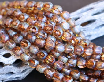 Full Strand 25 Czech Fire Polished Glass Facet Tri Cut Beads Alexandrite Picasso - 4 - 9