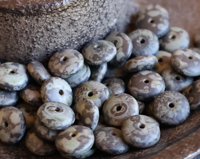 50 Czech Pressed Glass Rondelle Spacer Beads 6mm Matte Jet Picasso