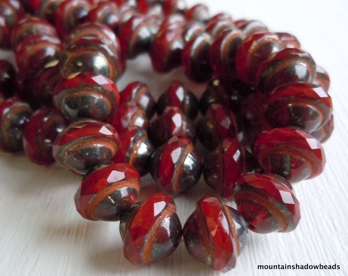 Milky Red Picasso Czech Glass Bead 8x10mm Saucer - 10 pcs